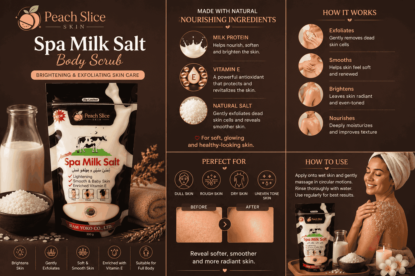 Yoko Spa Milk Salt Body Scrub 300g | Body Scrub | Peach Slice Skin