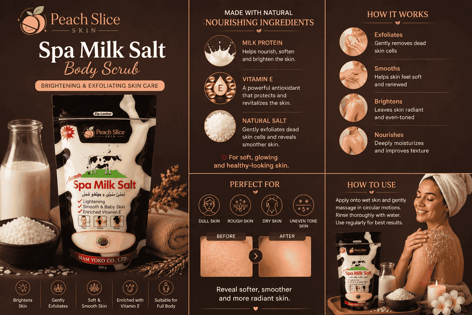 Yoko Spa Milk Salt Body Scrub 300g | Body Scrub | Peach Slice Skin