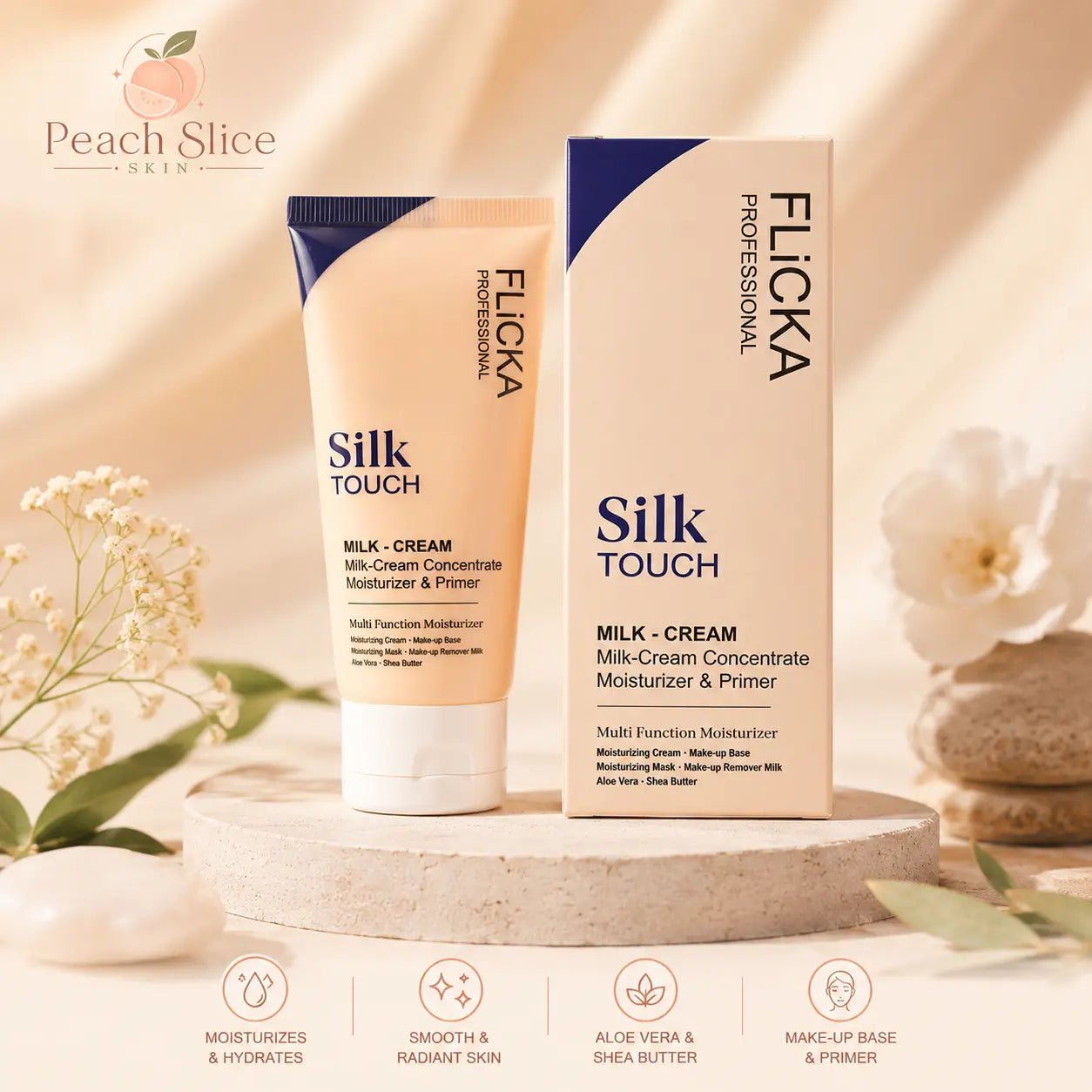 Flicka Silk Touch Milk Cream Concentrate 50g | Moisturizer & Makeup Primer | Face Moisturiser | Peach Slice Skin