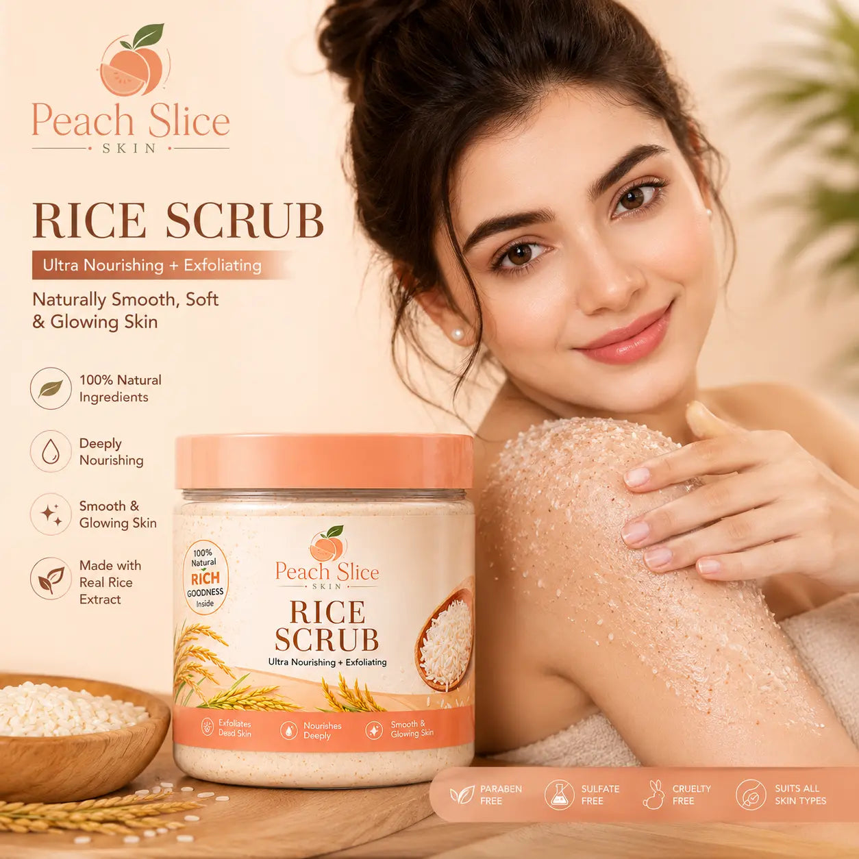 Peach Slice Skin Rice Scrub with Rice Extract for Gentle Exfoliation and Smooth Glowing Skin